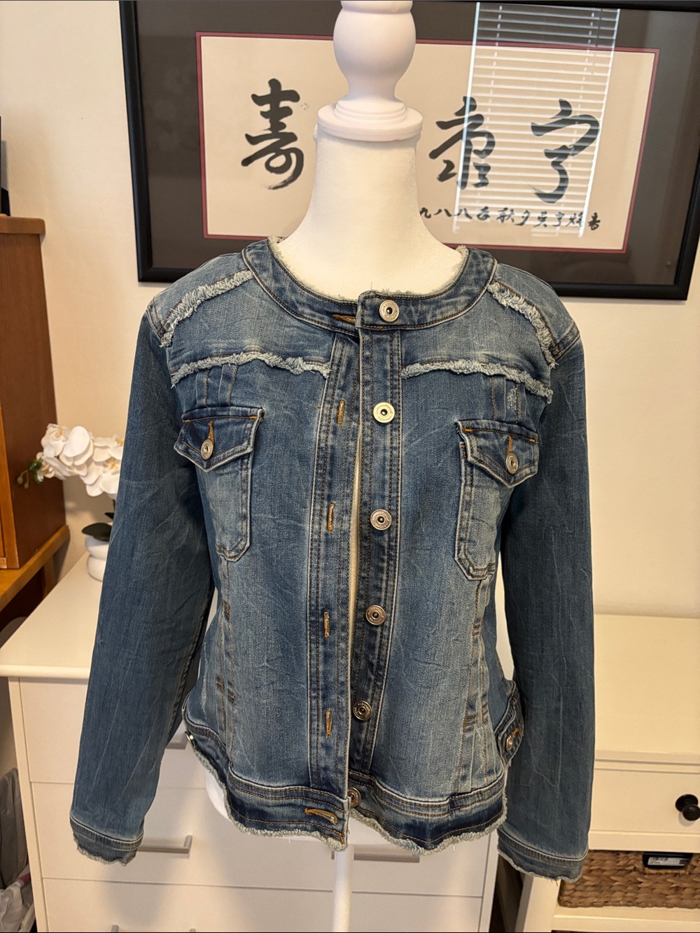 INC International Concepts Women’s Blue Distressed Jean Jacket